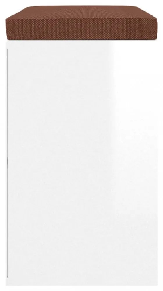 magasfényű fehér szerelt fa cipőtároló pad 100x35x45 cm
