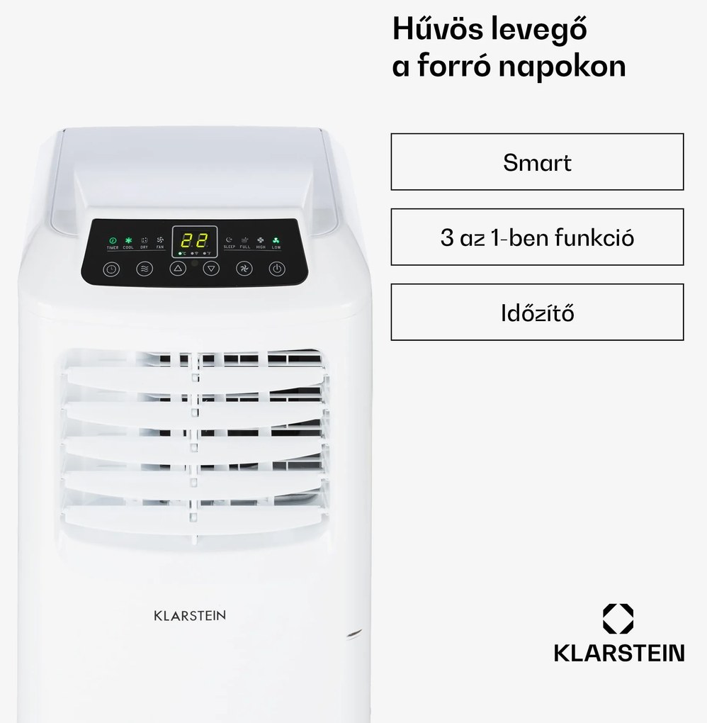 Klarstein Pure Blizzard Smart 9k, mobil klíma, 9000 BTU / 2,6 kW, A energiahatékonysági osztály, távirányító