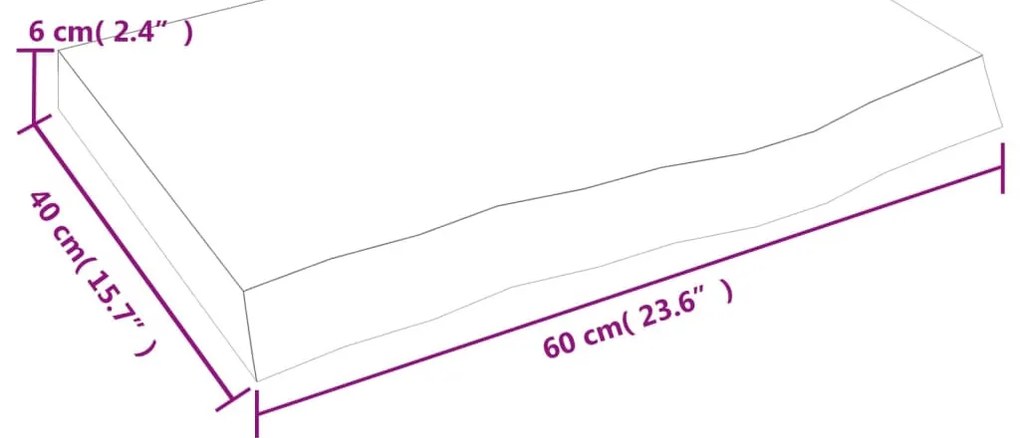 sötétbarna kezelt tömör tölgyfa asztallap 60x40x(2-6) cm