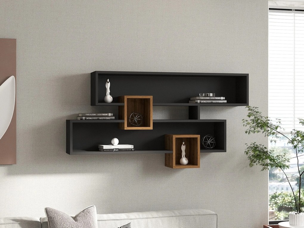 Fali polc Karen - Walnut, Anhtacite