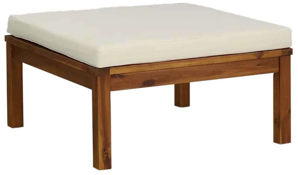 vidaXL tömör akácfa lábtartó krémfehér párnával