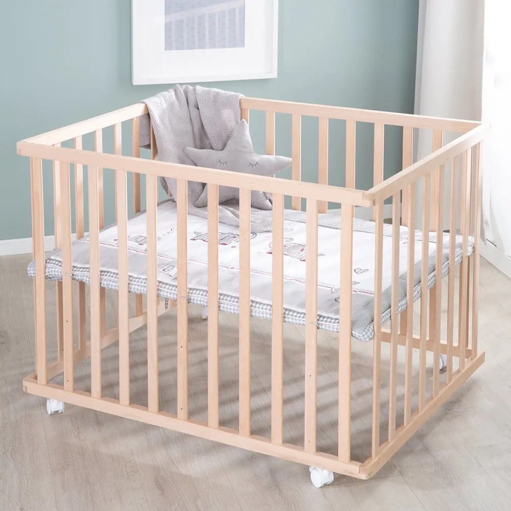 Natúr színű gurulós járóka 100x75 cm Jumbo Twins – Roba