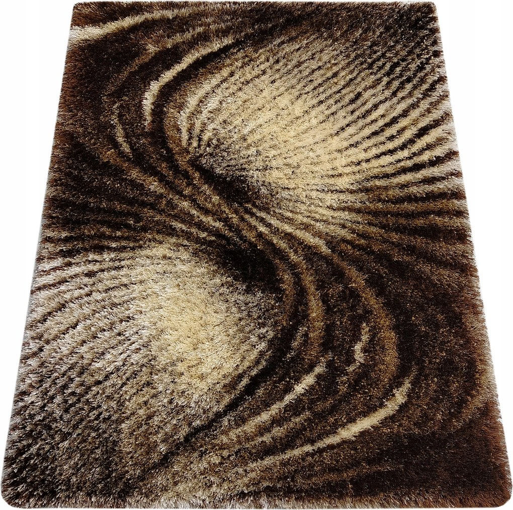 Szőnyeg 160x220 Hálószoba Nappaliba Shaggy Barna Bézs Hosszú Bozontos Haj
