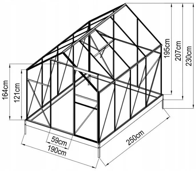 Polikarbonát üvegház 2,5x1,9x1,95m