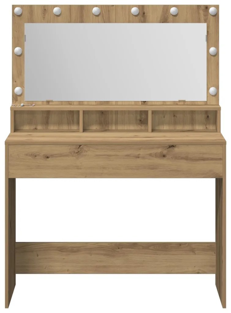 Sminkasztal LED fényekkel Mesterséges tölgyből, 100x41x135 cm
