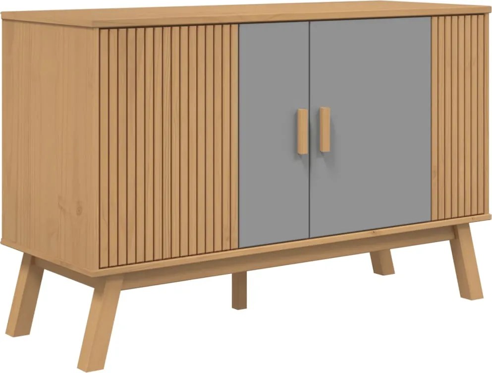 vidaXL OLDEN szürke és barna tömör fenyő tálalószekrény 114x43x73,5cm