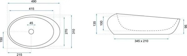 REA-U6649 - Ráépíthető ROXY mosdó 31x49 cm, kerámia/kőhatású