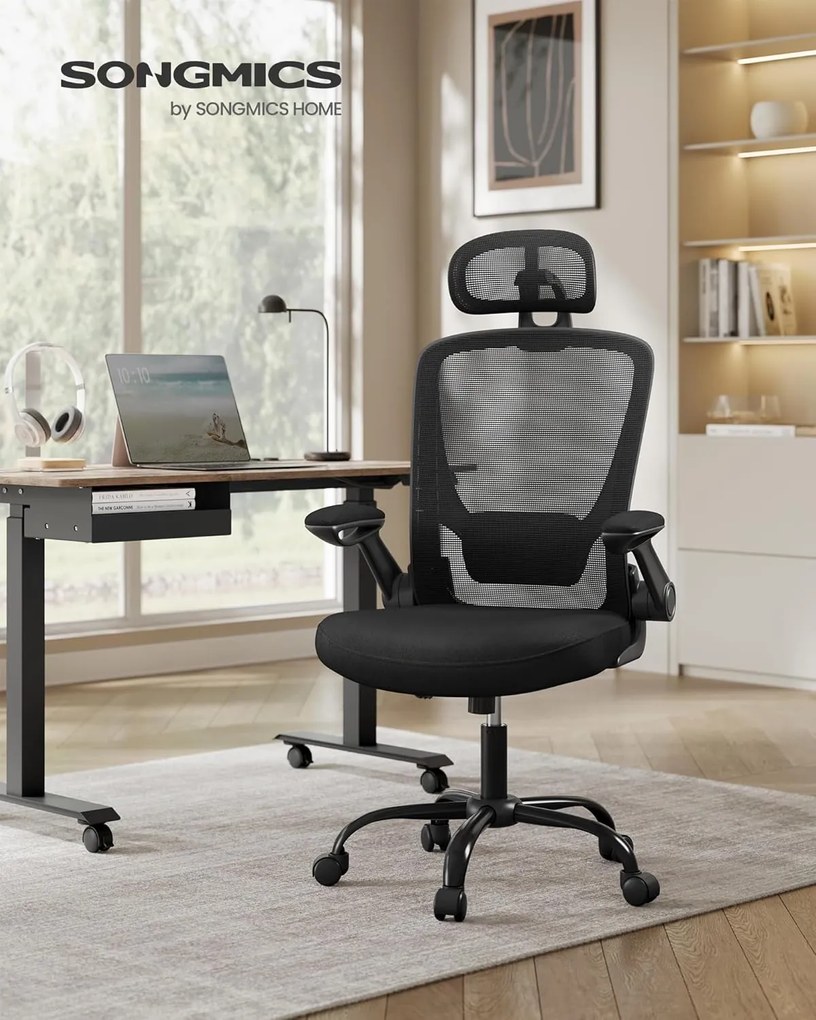 ergonomikus irodai szék, forgószék hálós háttámlával, fekete színben