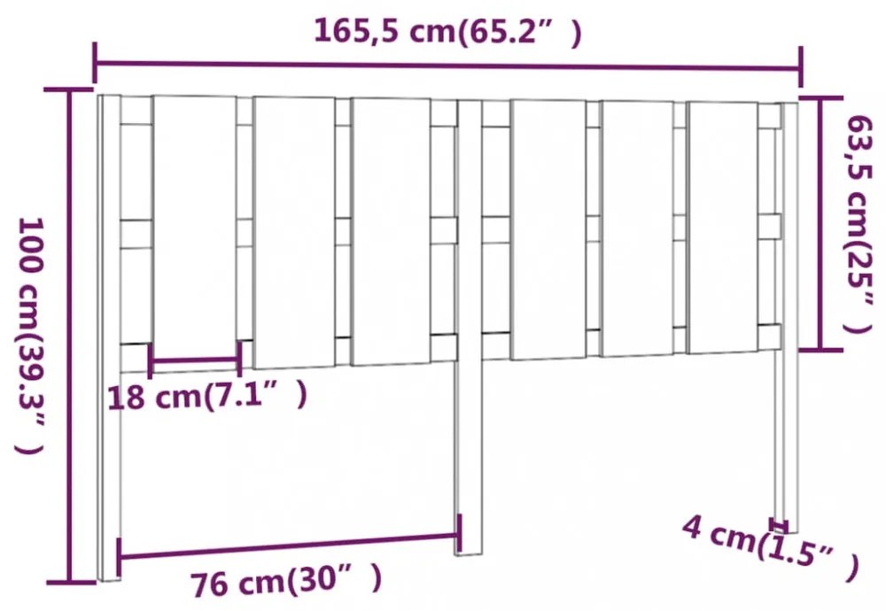 fekete tömör fenyőfa ágyfejtámla 165,5 x 4 x 100 cm