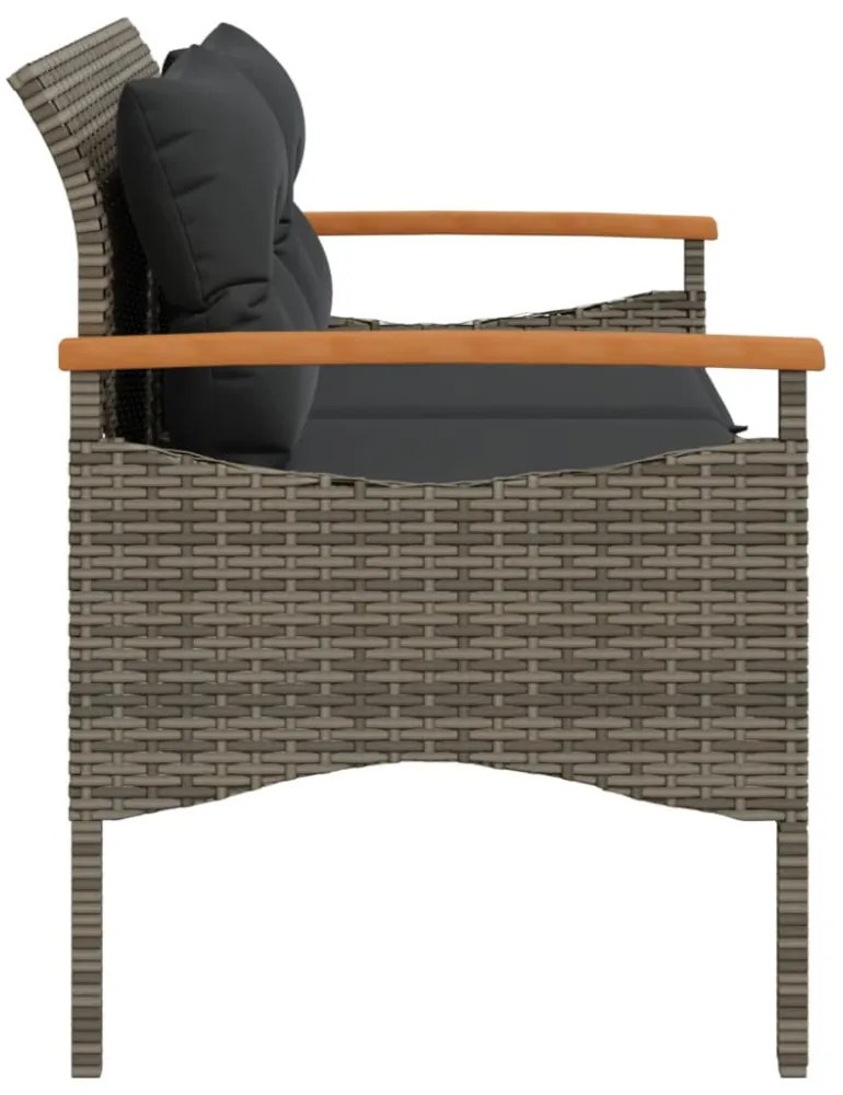 szürke polyrattan kerti pad párnával 116 x 62,5 x 74