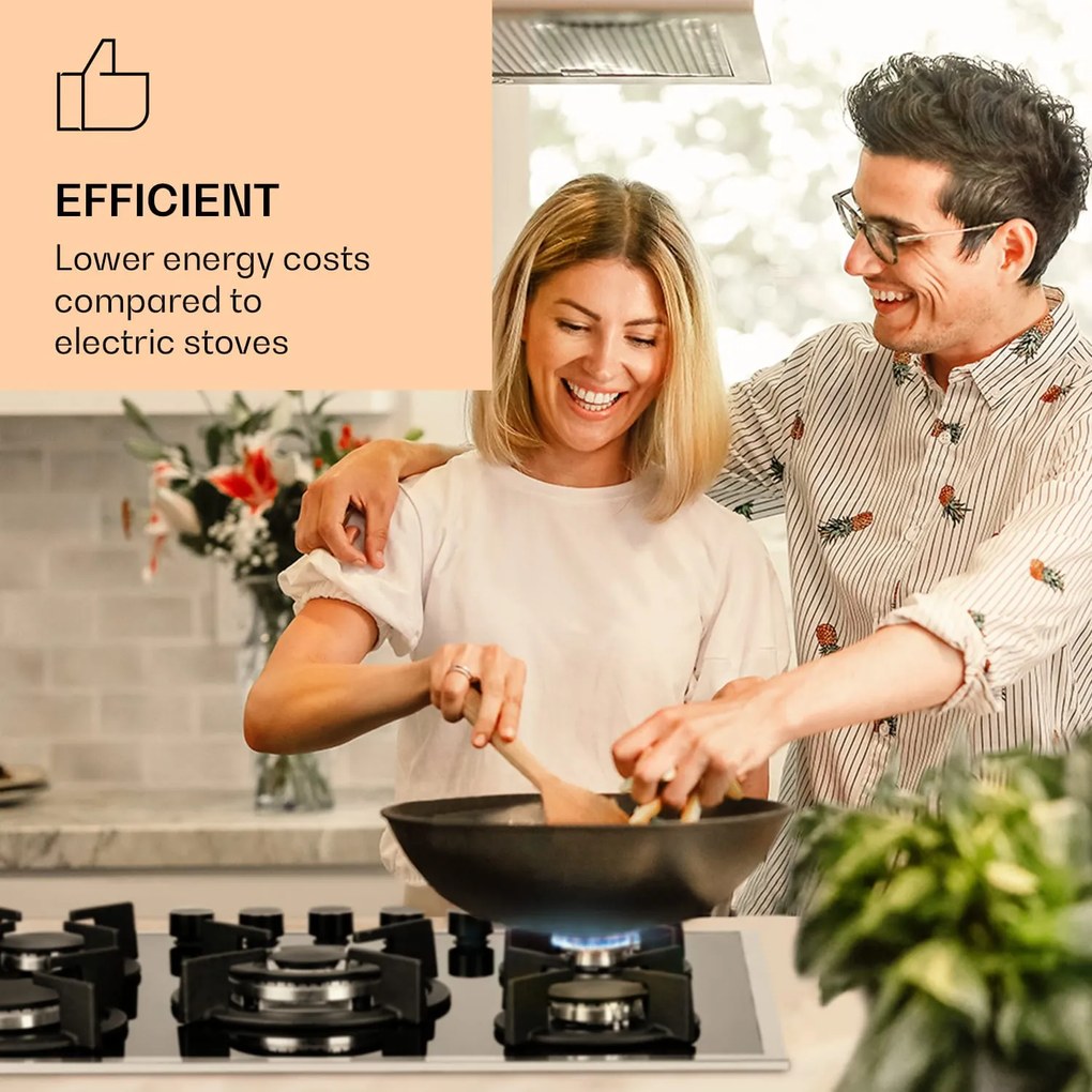 Klarstein Goldflame 5 Prime, gázfőzőlap, 5 Messing égő, üvegkerámia