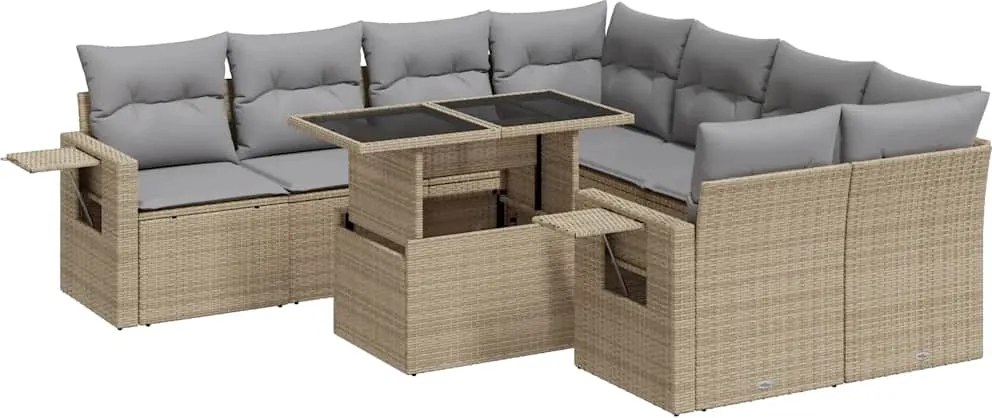 vidaXL 9 részes bézs polyrattan kerti ülőgarnitúra párnákkal