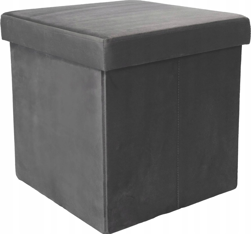 Puff Összecsukható Ülőfelület Tárolóval 38x38x38 cm Sötétszürke Velúr