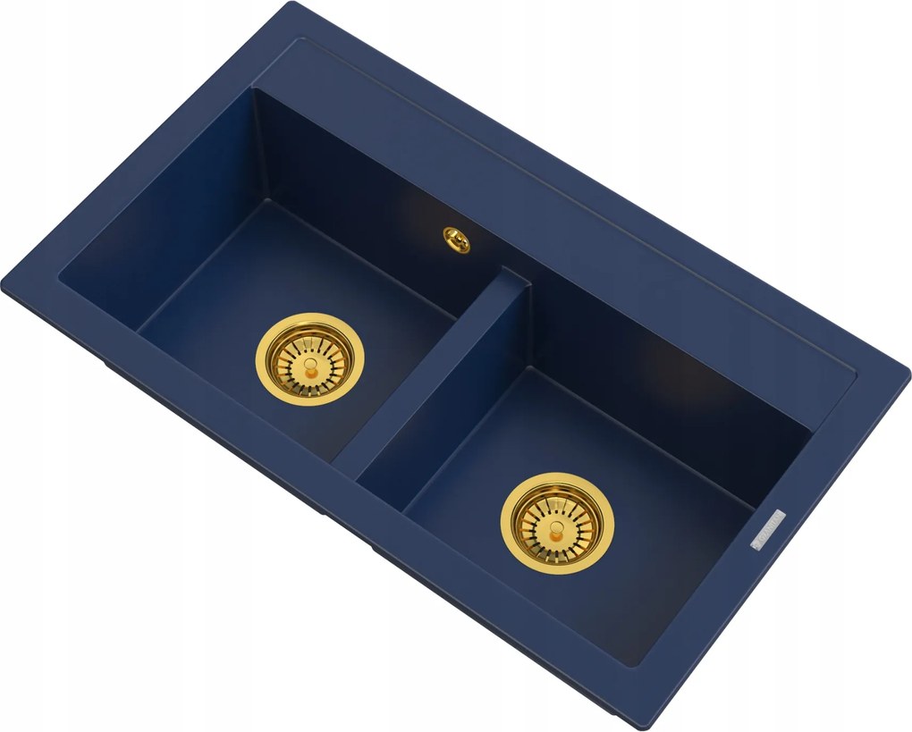 Gránit Mosogató Kétrekeszes Duó Sötétkék Mosogató Arany Szifon