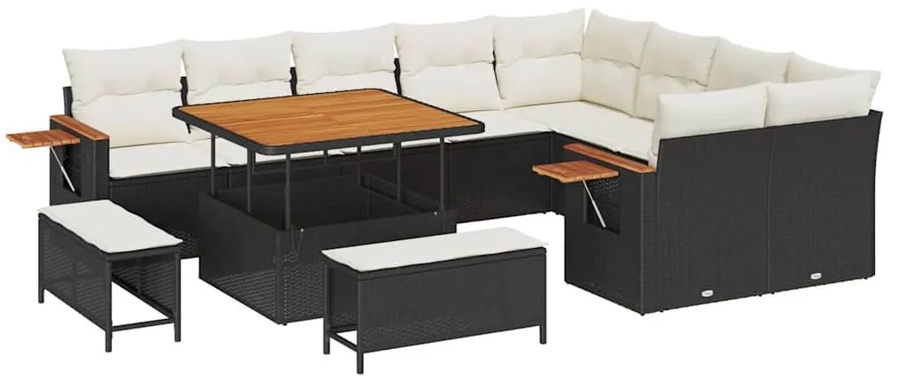 Kerti Kanapé Szett 12 pcs Fekete és krémszínű 100 x 100 x 71 cm