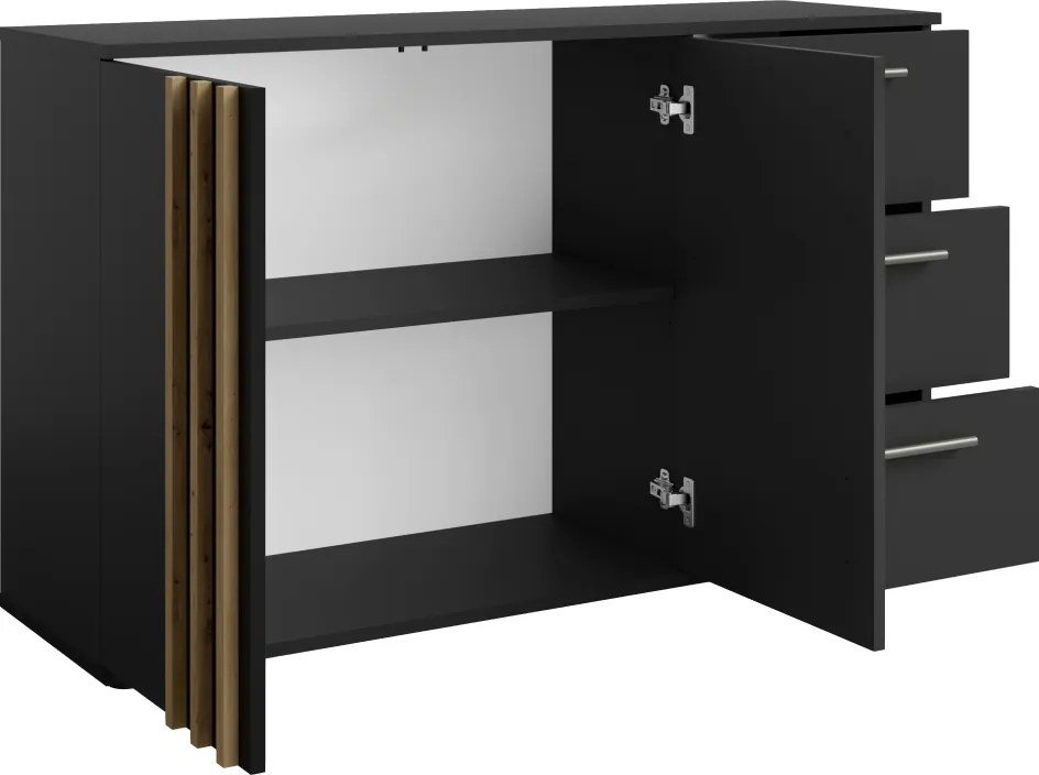 Komód, 2D3S, fekete/artisan tölgy, TOLIS TYP 3