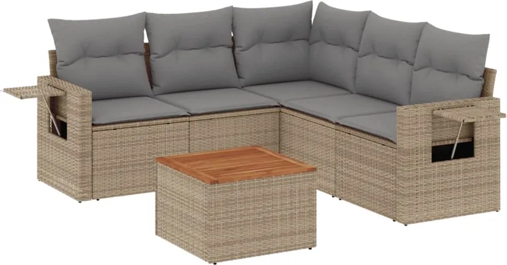 vidaXL 6 részes bézs polyrattan kerti ülőgarnitúra párnával