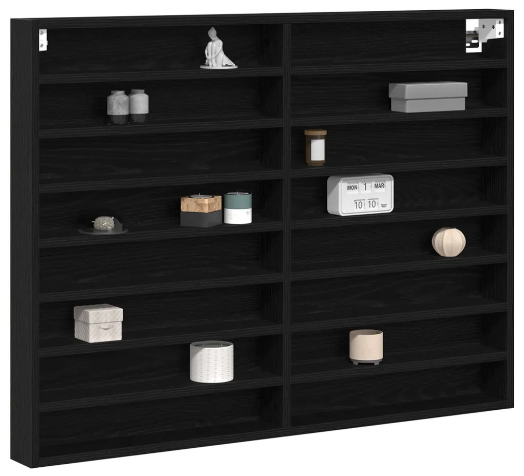 Vitrine Szekrény Fekete Tölgy 100x8,5x75 cm Műszaki Fa
