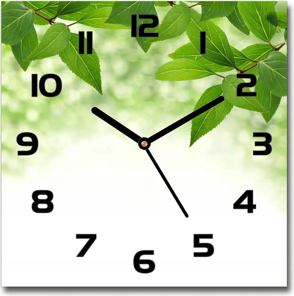 Üveg falióra szögletes Zöld levelek 30x30 cm