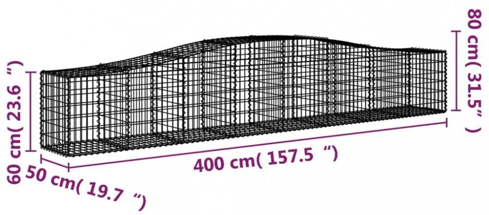 9 db íves horganyzott vas gabion kosár 400x50x60/80 cm