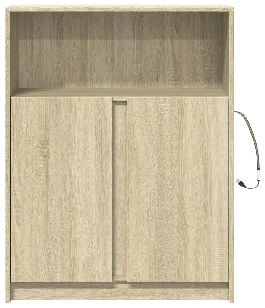 sonoma tölgy szerelt fa tálalószekrény LED-del 77 x 34 x 100 cm