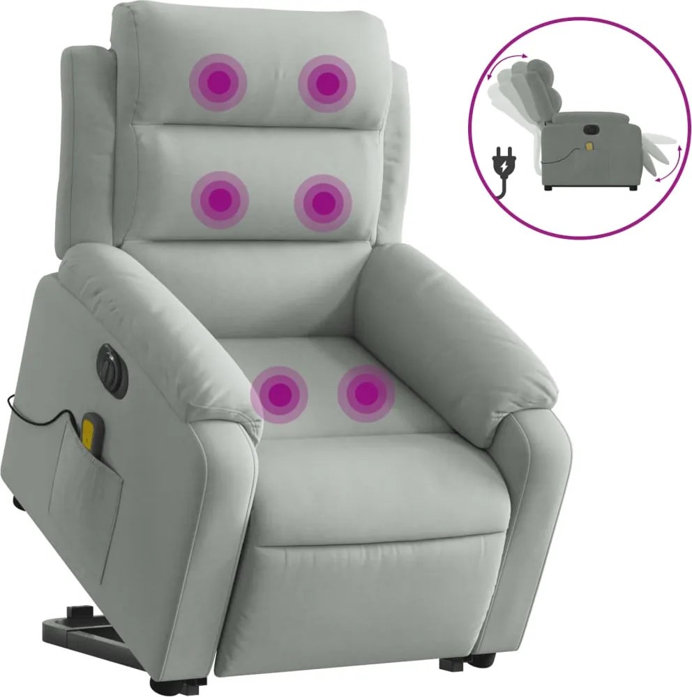 vidaXL elektromos felállást segítő világosszürke bársony masszázsfotel