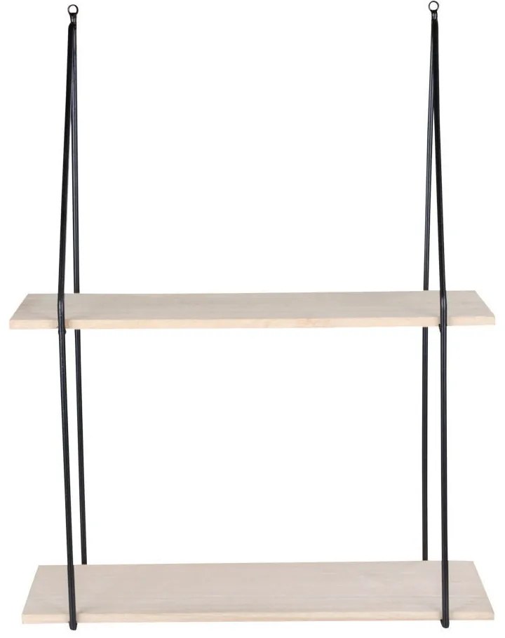 Haag polc, 2 natúr fa polccal, fekete keret 55x21 cm