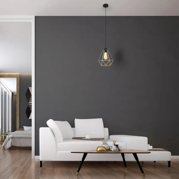 Csillár zsinóron KARO 1xE27/15W/230V arany/fekete