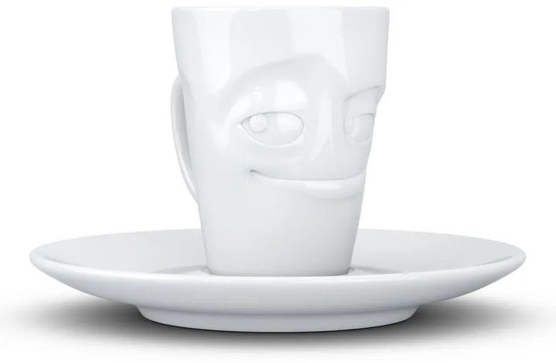 Fehér 'mosolygós' porcelán csésze és alátét, 80 ml - 58products