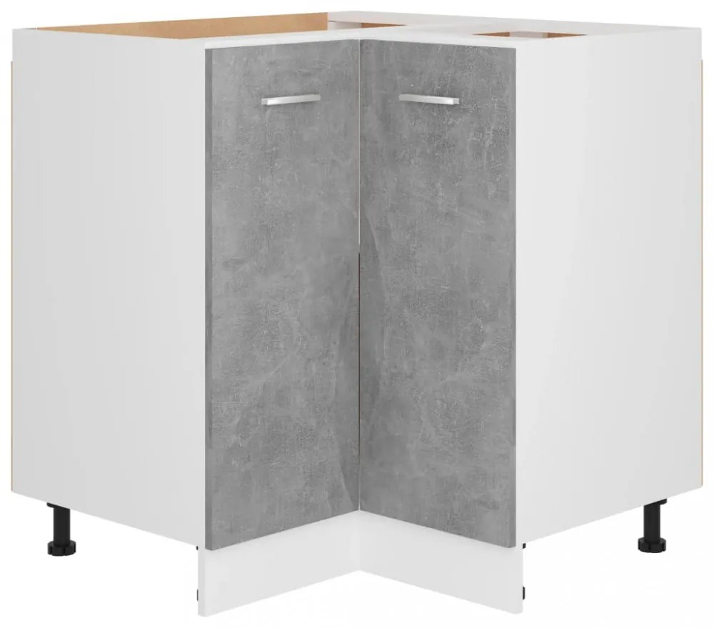 betonszürke szerelt fa alsó sarokszekrény 75,5 x 75,5 x 81,5 cm