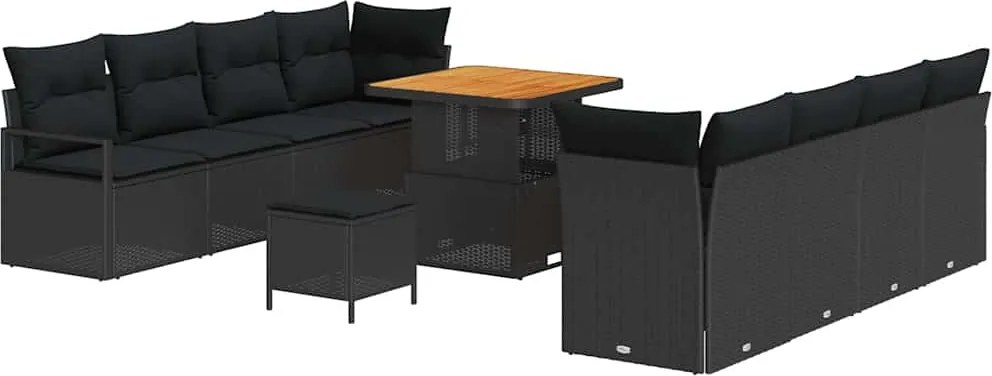 vidaXL Kerti Kanapé Szett párnával 11 pcs Fekete polirattan