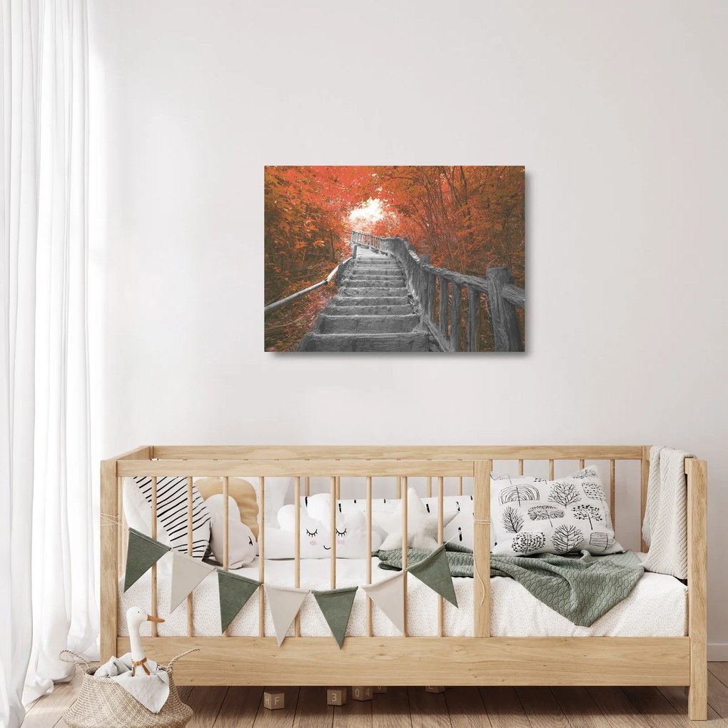 Üveg kép - Lépcsők a természetben, narancssárga (70x50 cm)
