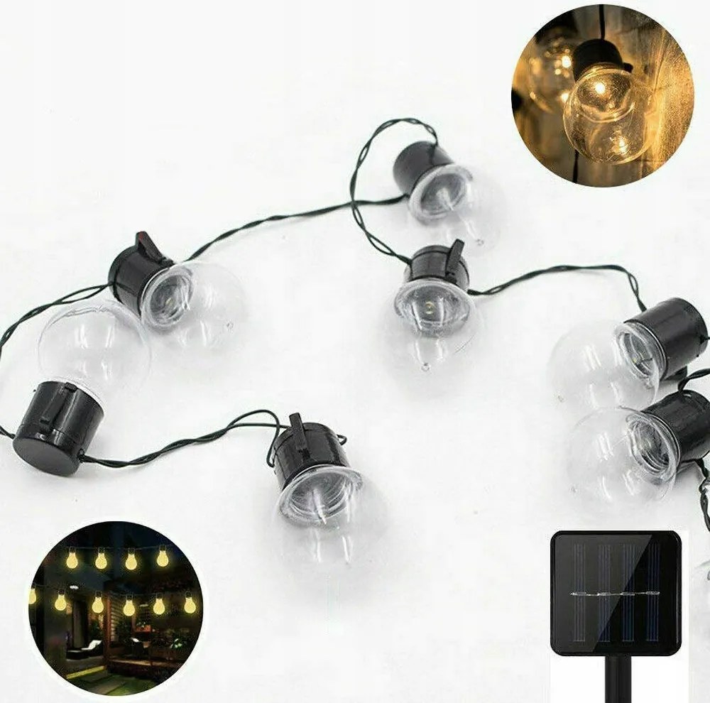 30 LED-es napelemes fényfüzér 6.5m Izzó Fehér Meleg