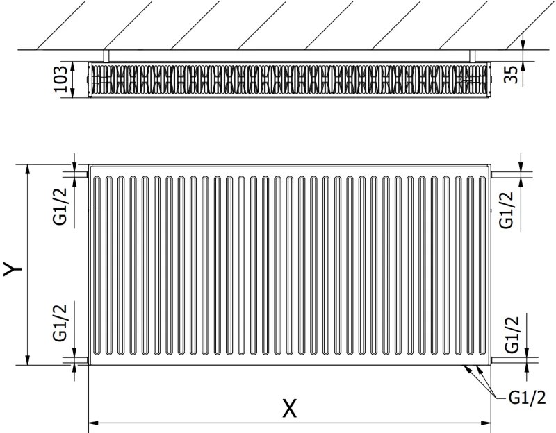 Mexen CV22, acél panel radiátor 500 x 600 mm, oldalsó és alsó 50 mm csatlakozás, 855 W, fehér, W622-050-060-00