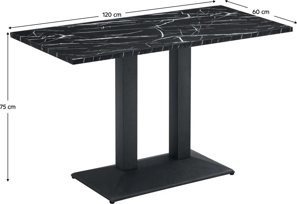 Bisztró asztal, fekete márvány/fekete, 120x60 cm, RINALDO TYP 2