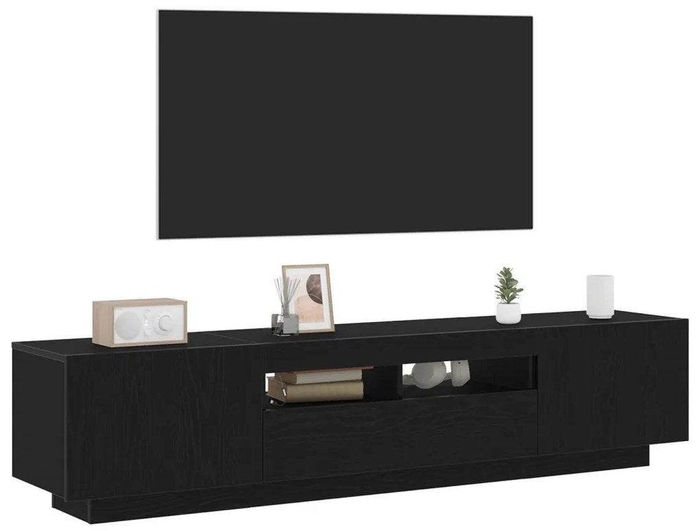 TV szekrény LED fényekkel fekete tölgy színben, 180x35x40 cm, mérnöki fa
