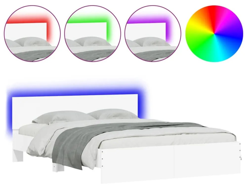 fehér ágykeret fejtámlával és LED-del 150 x 200 cm