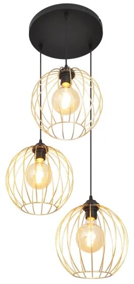 Csillár zsinóron MERCURE 3xE27/15W/230V arany/fekete