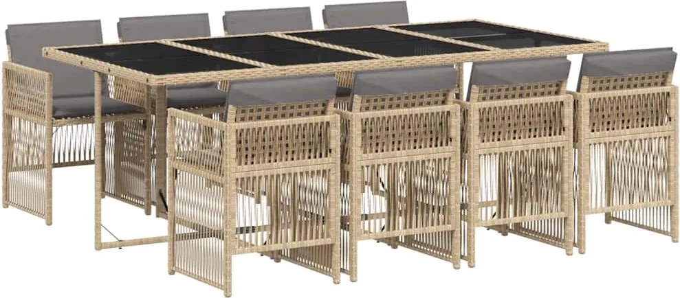 vidaXL 9 részes vegyes bézs polyrattan kerti étkezőgarnitúra párnákkal