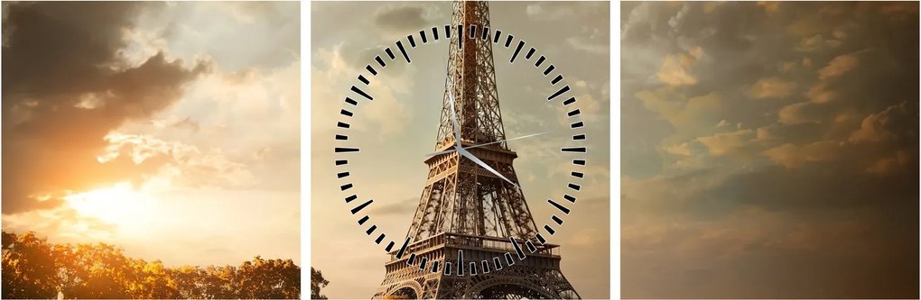 Kép - Eiffel-torony, Párizs, Franciaország (órával) (90x30 cm)
