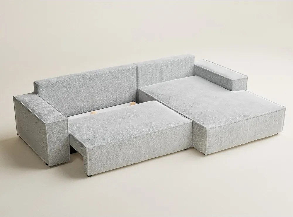 Világosszürke zsenília kinyitható-tárolóhelyes sarokkanapé (jobb oldali-heverő résszel) Maze – Maison de Rêve