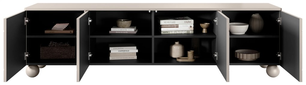 Sonatia II négyajtós TV-szekrény 200 cm gömb lábakon - kasmír