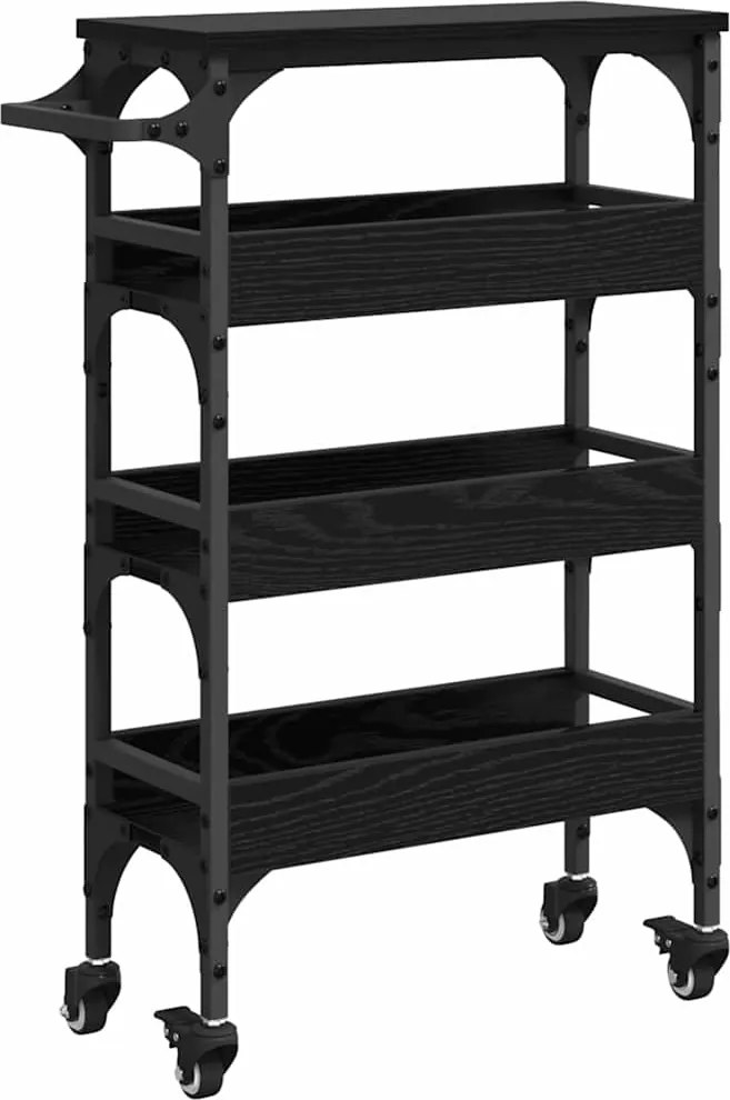 vidaXL Konyhai kocsi Fekete tölgy 53 x 20 x 76 cm Faanyag