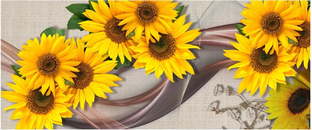 Kép - Ragyogó napraforgó virágok (120x50 cm)
