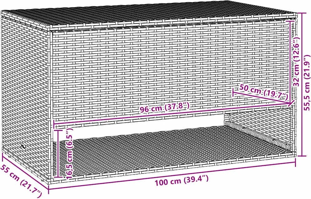 Bézs Polyrattan Kültéri Párna Doboz 100X55X55,5 Cm