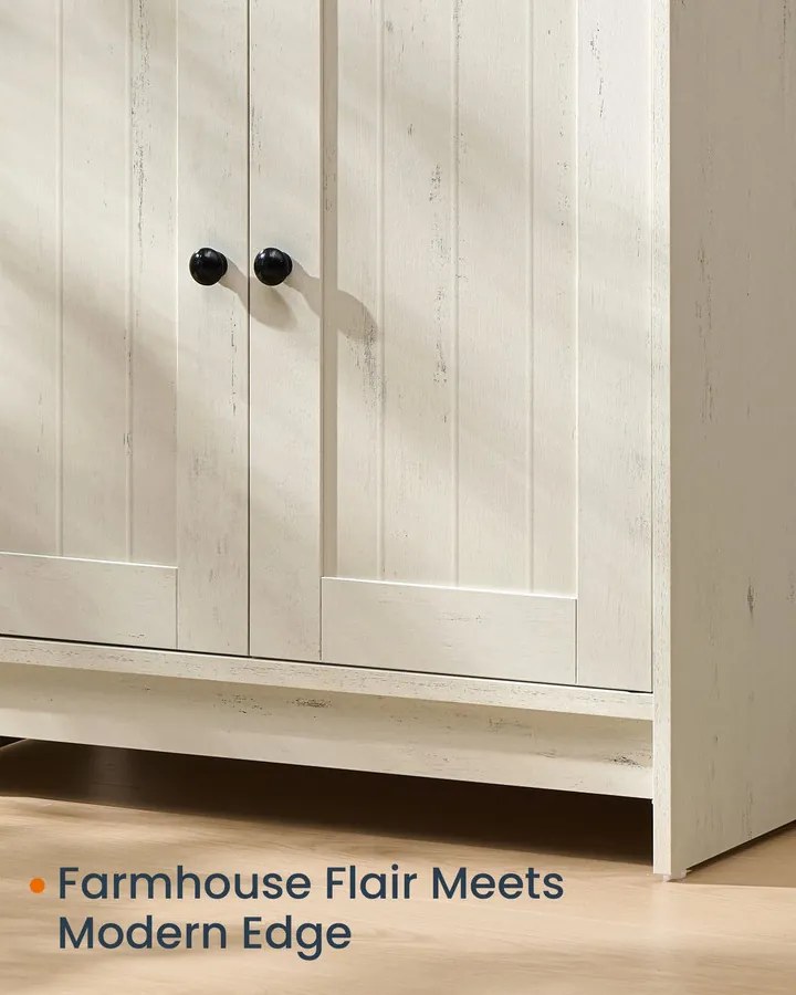 Rusztikus fehér mosdó alatti szekrény állítható polccal, szerszám nélkül