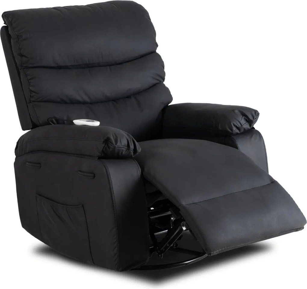 Masszírozós, hintafunkciós dönthető fotel fekete színben, műbőr kárpittal BRUCE