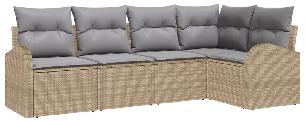 5 Részes Kerti Kanapé Szett Párnákkal Bézs Poly Rattan