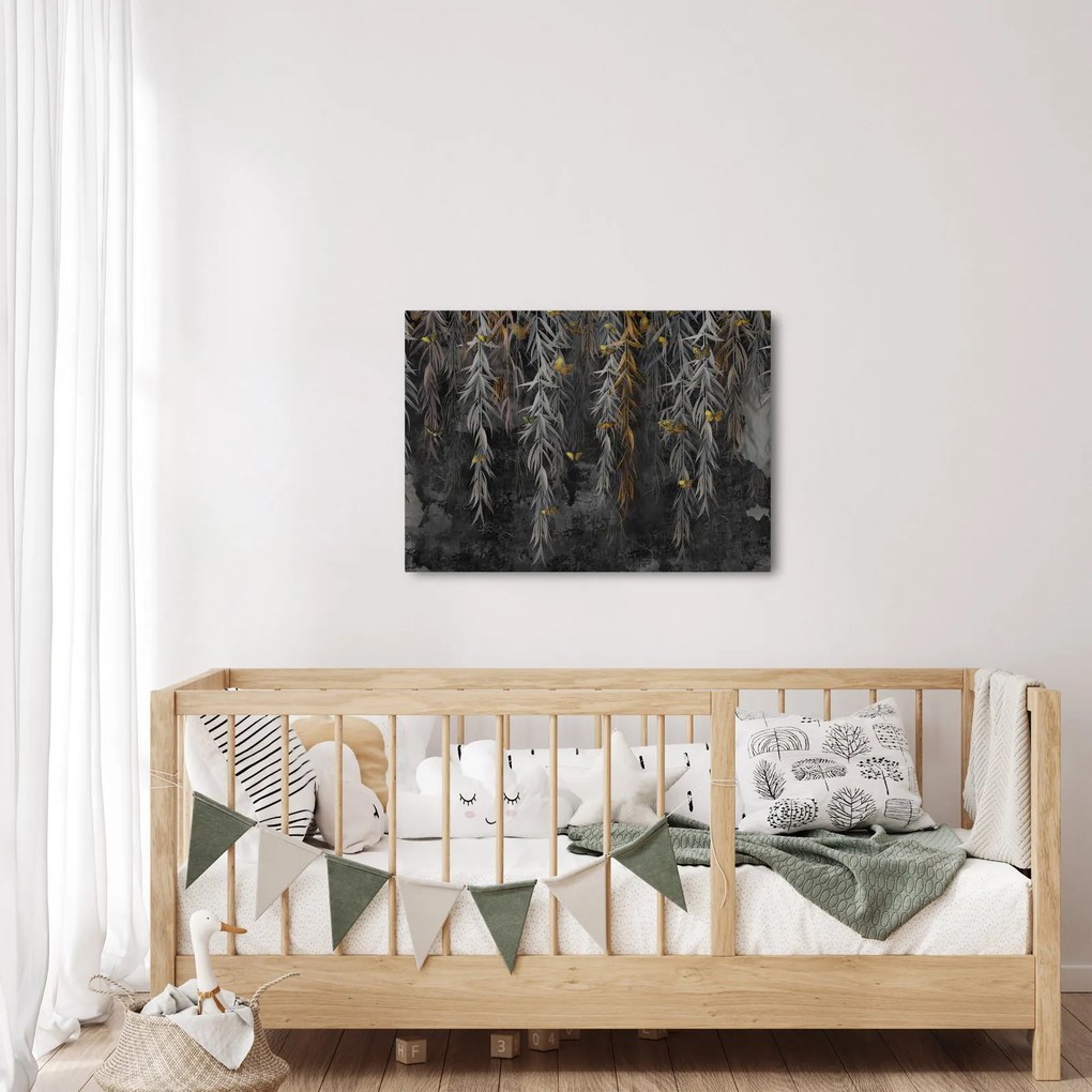 Kép -Fűzfa gallyak fekete háttérrel (70x50 cm)