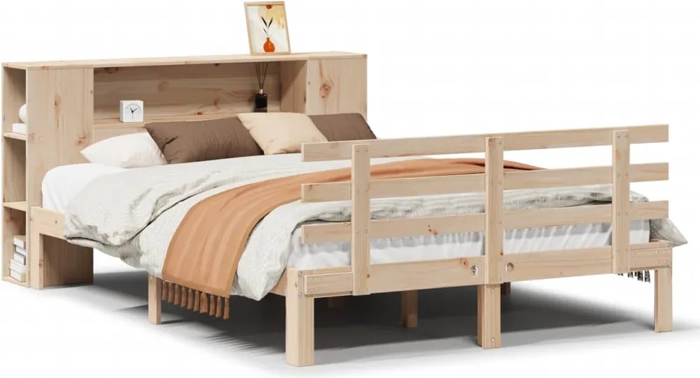 vidaXL tömör fenyőfa könyvespolcos ágy matrac nélkül 135 x 190 cm